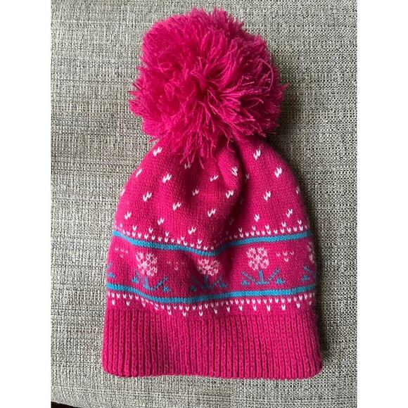 Vintage‎ Wigwam Women's Ski Hat Pom Knit Cap Beanie USA Pink Turquoise - Picture 1 of 4
